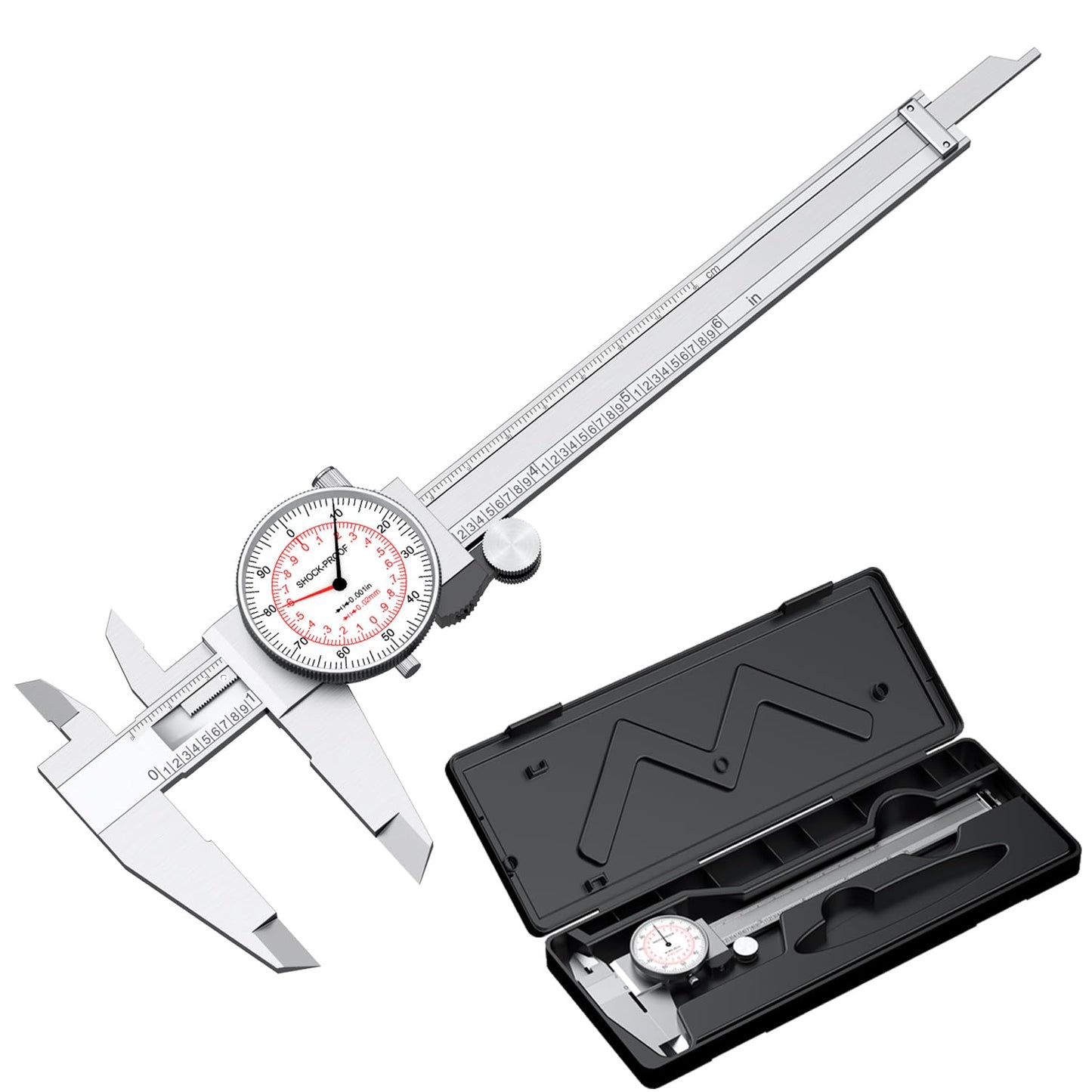 HDLNKAK Dial Caliper 0-6"/150mm Dual Reading Scale, Inch/Metric SAE Standard, Stainless Steel Caliper Measuring Tool Accurate to 0.001”/ 0.02 mm, Silver