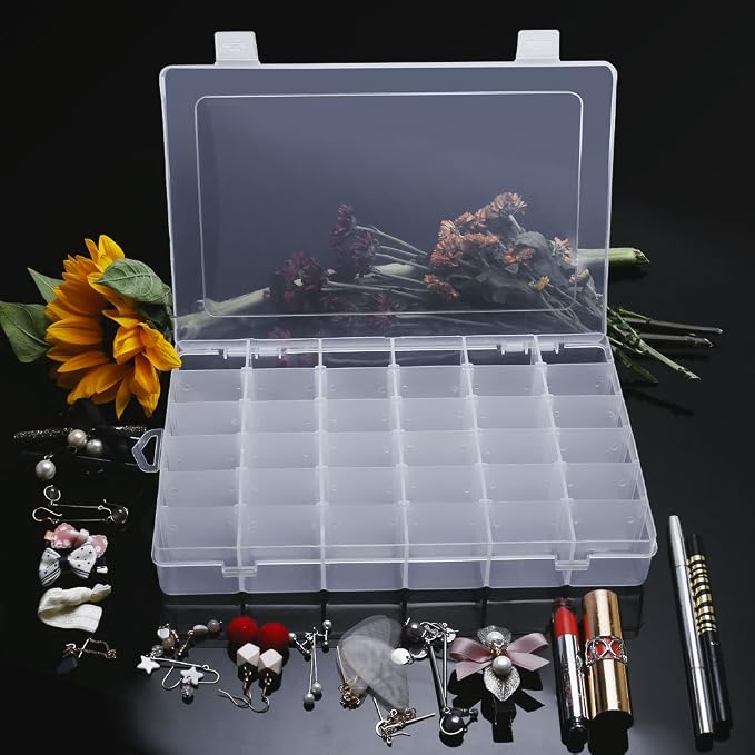 Gospire 36 Grids Clear Plastic Jewelry Box Organizer Storage Container - Image 2