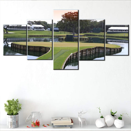 Golf Course Wall Art American Florida Golf Links Pictures for Living Room Multi Panel Canvas Painting Green Lawn Artwork Modern House Decor Wooden Framed Ready to Hang Posters and Prints(50''Wx 24''H)