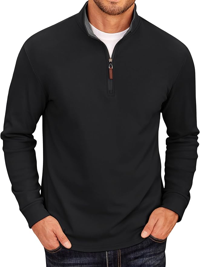 COOFANDY Men's Fleece Quarter Zip Pullover Long Sleeve Mock Neck Sweatshirt by COOFANDY