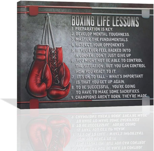Boxing Wall Art Sports Boxing Lessons Pictures Wall Decor Motivational Quotes Boxing Gloves Canvas Painting Artwork Modern Home Decorations Framed for Bedroom Office Living Room 16"x20"
