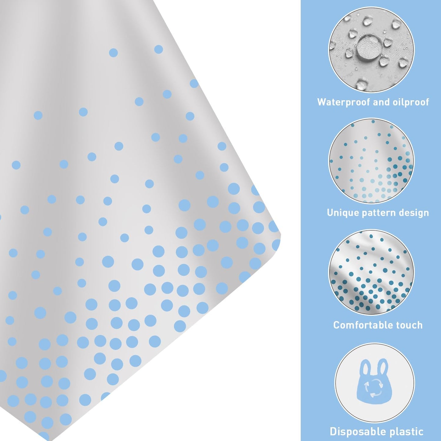 16 Pack 2in1 Disposable Plastic Tablecloths 54" x 108" White and Baby Blue Dot Party Table Cloth Rectangle Table Cover for Wedding Birthday Baby Shower Anniversary Christmas New Year Party Decorations