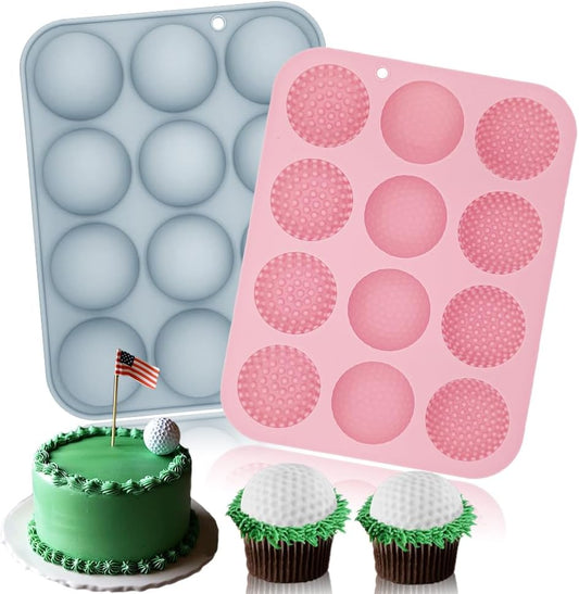 2 Pack Golf Ball Chocolate Silicone Molds 3D Golf Ball Mold for Cake Pops Chocolate Bomb Cake Decorations Mousse Pastry Handmade Soap Cupcake Topper