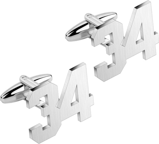 AMITER Mens Cufflinks with Number, Classic Silver Personalized Cuff Links for Men, Sport’s Day Casual or Formal Shirts