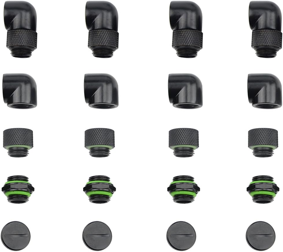 20 PCS Silver Chrome G1/4" Plug Fittings for Computer Water Cooling System (Black)