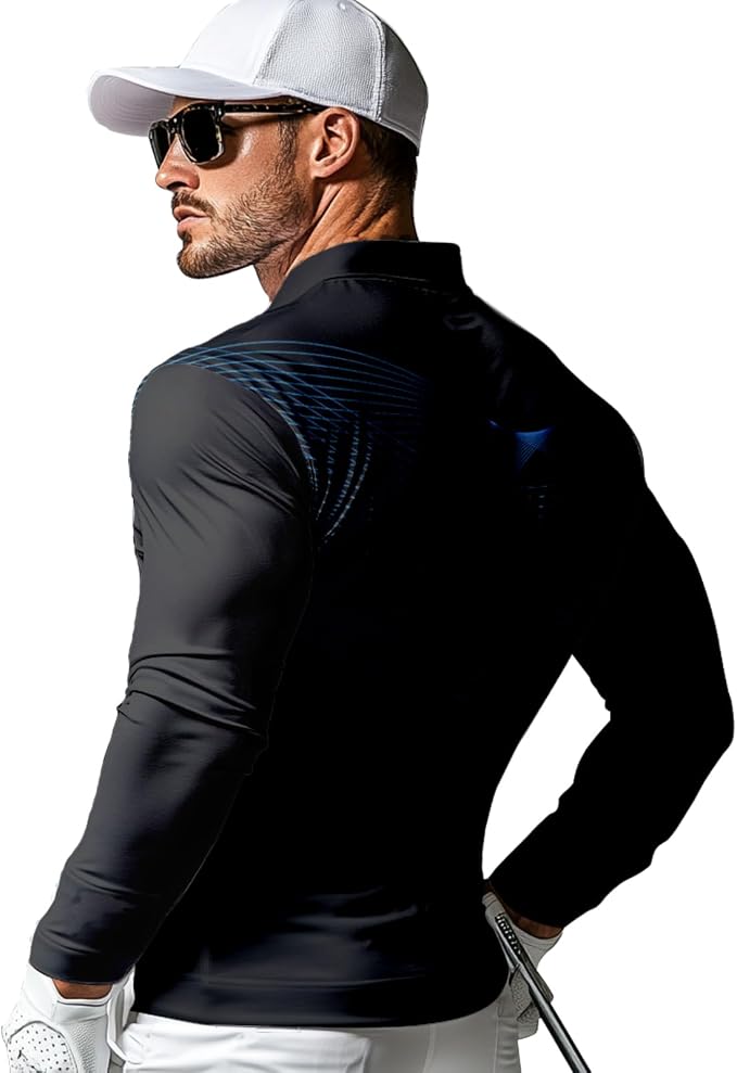 Men's Long Sleeve Golf Shirt Quick Dry 3 Button Work Fishing Outdoor Casual - Image 2