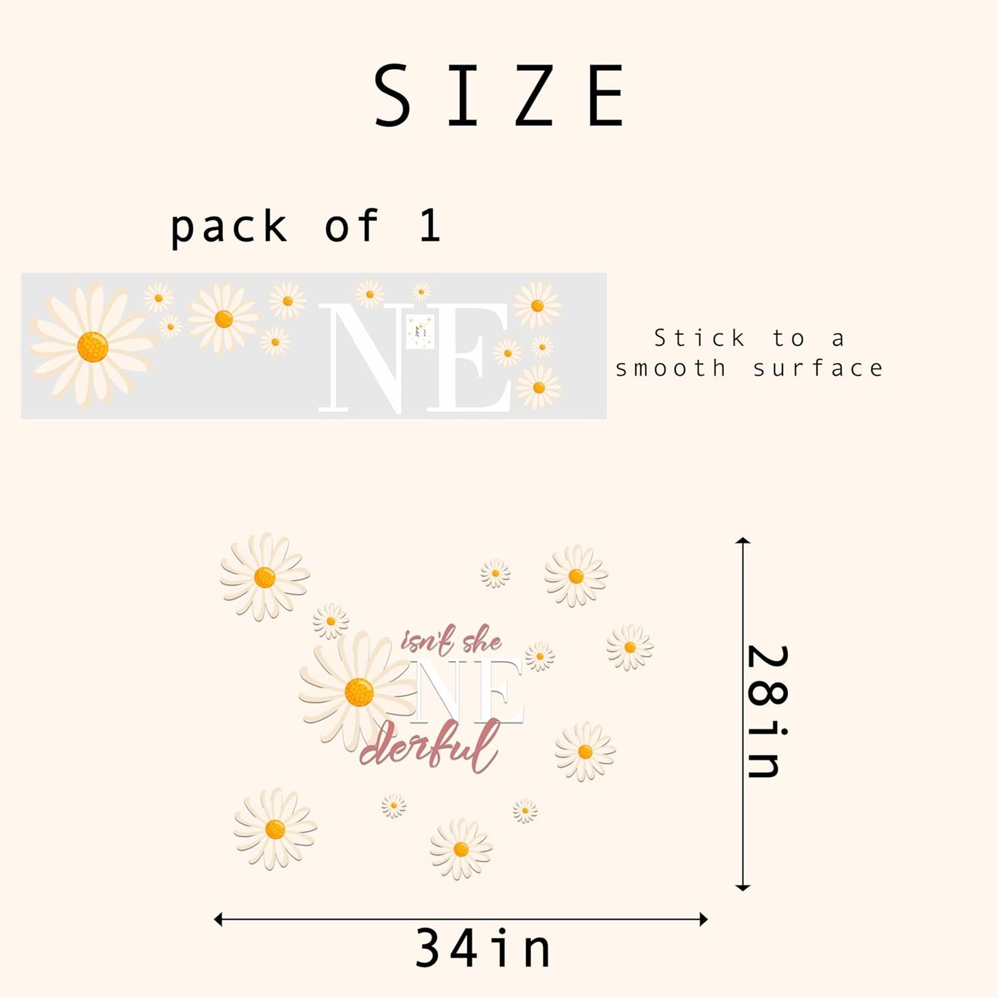 Isn't She Onederful Decal -1st Birthday Party Decorations Wall Stickers, First Birthday Party Balloon Arch Decor Sign Decal, Daisy Theme Party Backdrop Wall Decoration Supplies Stickers