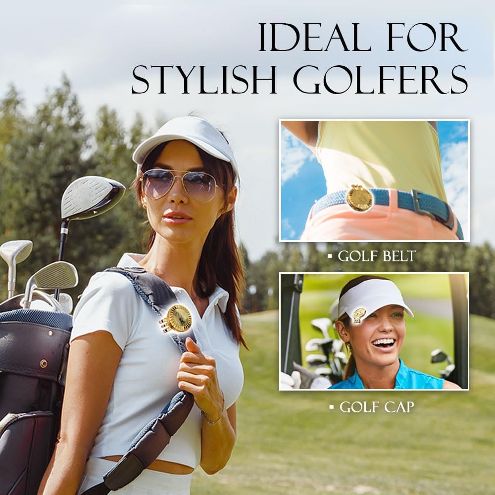 24K Gold Plated Golf Ball Marker with Magnetic Hat Clip - Luxury Golf Gifts for Men, Unique Golf Accessories for Dad, Boss, Husband, Unique Golf Gifts for Men Who Have Everything [ Sunburst ]