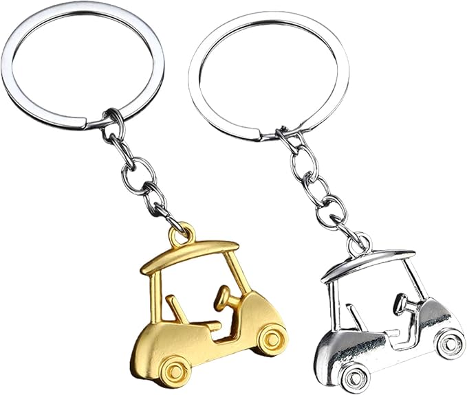 Pack Of 2 Zincs Alloy Realistic Golf Cart Keychains Golf Themed Holder - Image 4