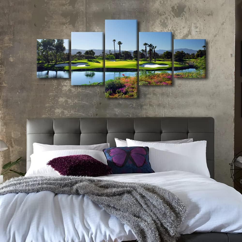 Indian Wells Golf Resort Wall Art Pictures Golf Course Wall Decor Office Decorations Paintings Multi Panel Wall Art USA Artwork Home Decor for Living Room Giclee Framed Ready to Hang - 50"W x 24"H