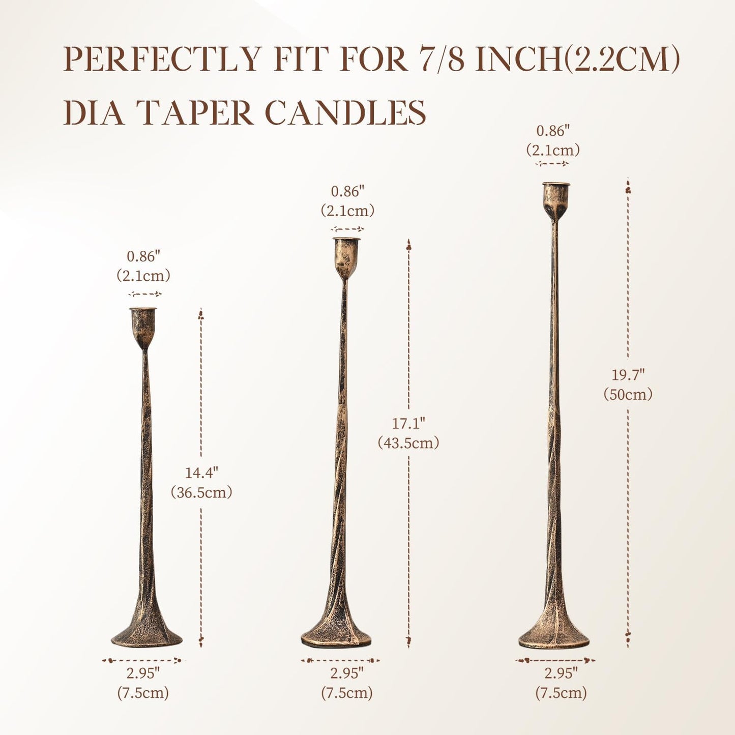 Iron Antique Gold Candlestick Holders, Set of 3 Candle Stick Holders,Fits 3/4 inch Thick Candle&Led Candles, Vintage Modern Decorative Centerpiece for Dining Table Centerpiece, Wedding, Party Decor