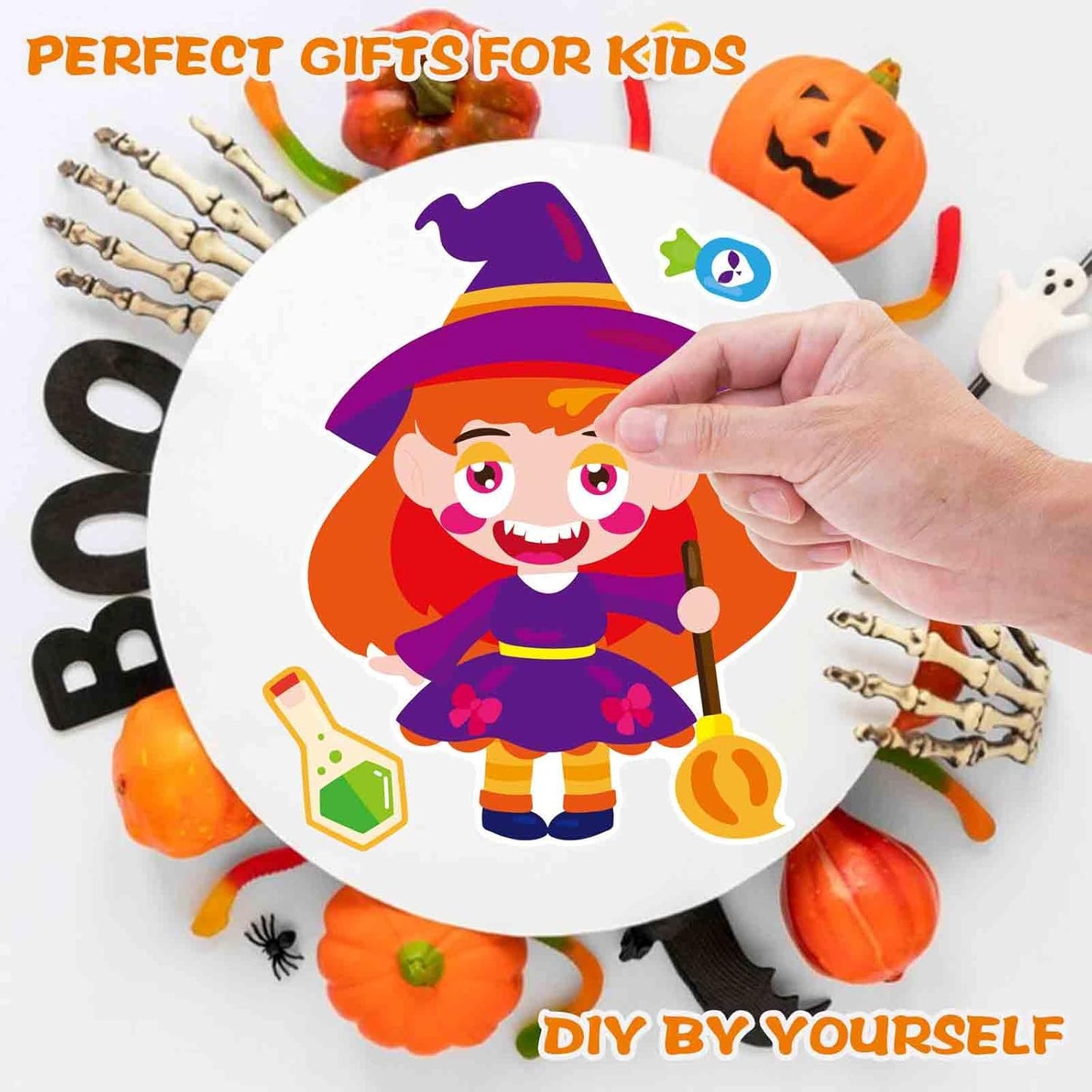 24 PCS Halloween Make-a-face Stickers for Kids Make Your Own Stickers Halloween Party Favors Trick or Treat Party Game Crafts Activities