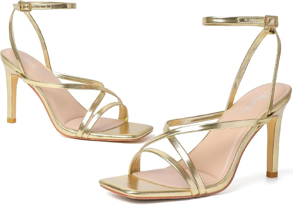 Mostrin Strappy Heels for Women Square Open Toe Lace Up Heeled Sandals Ankle - Image 3