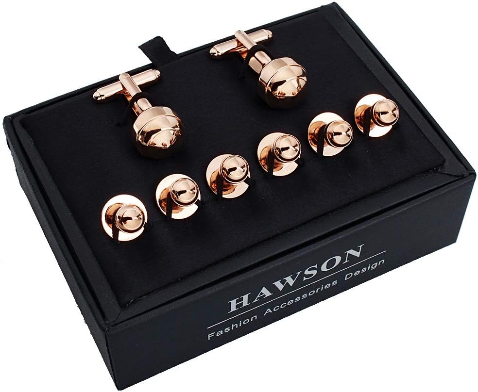 HAWSON Cufflinks and Studs for Men-Fashion Men Vintage Enamel Carbon Fiber Tuxedo Shirt Cufflinks and Studs Set for Regular Wedding Business Accessories