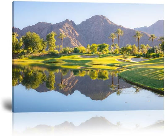 HJY Art USA Golf Course Wall Art California Golf Wall Decor Blue Green Landscape Painting Poster for Home Decor Living Room Bedroom Office Club Gym Framed Artwork Ready to Hang (12 x 16 inch)