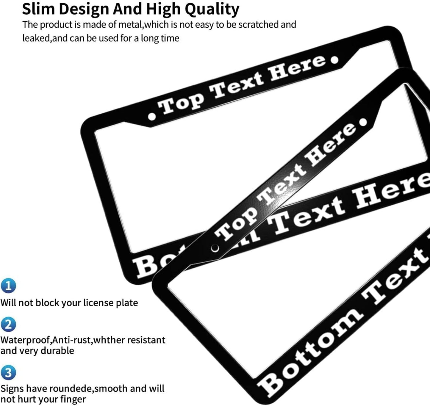 2 Packs Custom License Plate Frame Personalized Car Tag Frame with Screw Caps,2 Holes,12"x6",Style 1