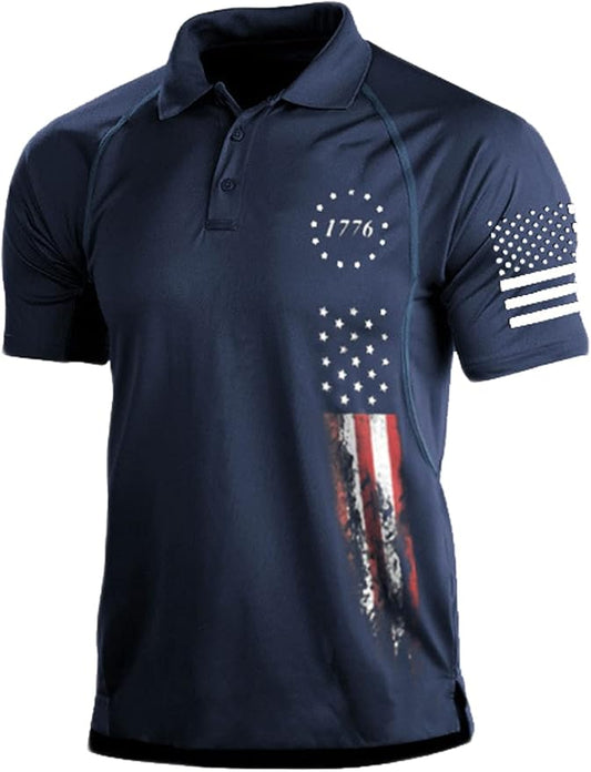 HARGLESMAN Men's 1776 Independence Day American Flag Short Sleeve Polo Golft by HARGLESMAN