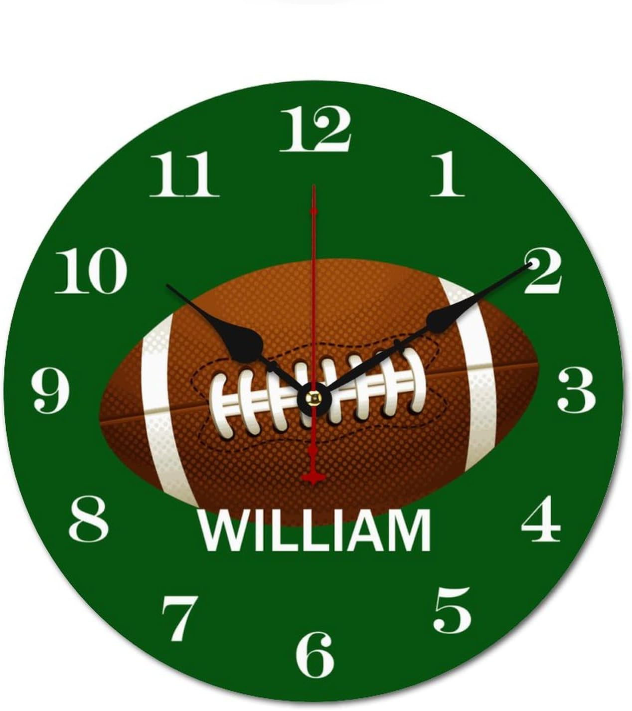 10 inch Personalized Name Football Wall Clocks Battery Operated for Kids Bedrooms Nursery School Playroom Decor,Custom Kids Name Wall Clock,Rugby Wood Round Clock Silent