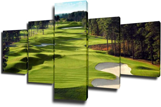 Golf Pictures Wall Decor Golf Course Paintings Premium Quality Artwork on Canvas Green 5 Piecs Sand Bunker Wall Art for Living Room House Decor Framed Ready to Hang Posters and Prints(50''Wx24''H)