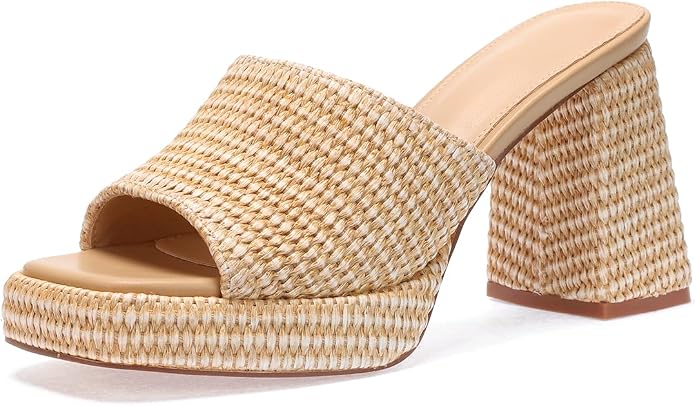 Monrovia Womens Sandals Heels for Women Slide On Block Chunky Platform High - Image 3