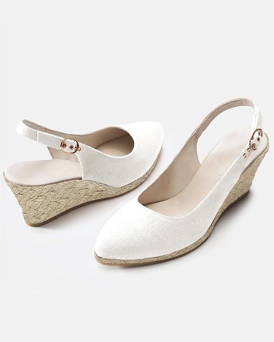 Juliet Holy Womens Wedge Sandals Espadrilles Closed Toe Slingback Buckle Strap - Image 6