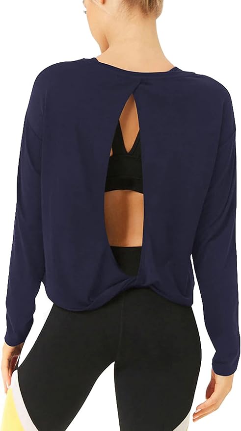 Bestisun Long Sleeve Workout Shirts Yoga Dance Tops Open Back Athletic Clothes by Bestisun