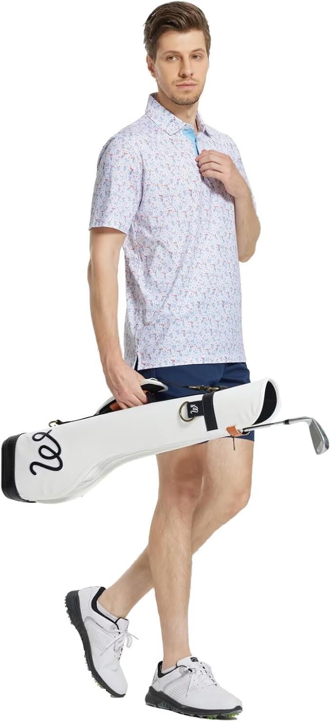 M MAELREG Mens Golf Shirt Short Sleeve Dry Fit Print Moisture Wicking - Image 3