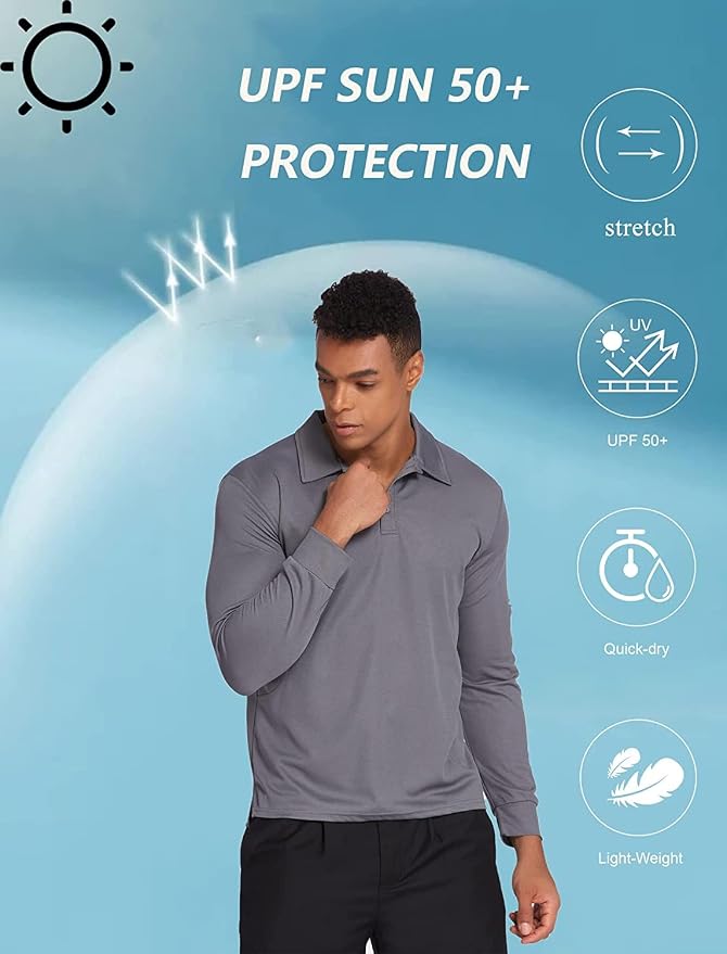 Deyeek Men's Polo Shirts Long Sleeve Golf Polo Shirts - Image 5