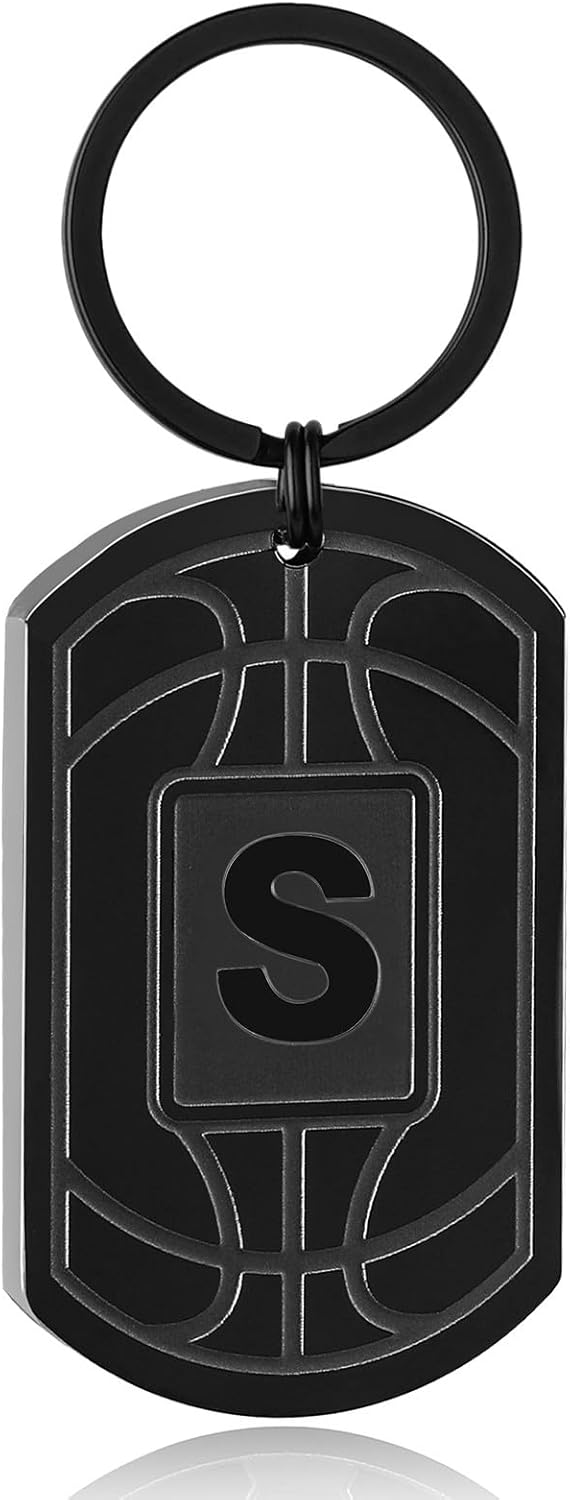Initial Keychain Gifts for Men,Basketball Dog Tag Mens Keychains for Men Him Dad