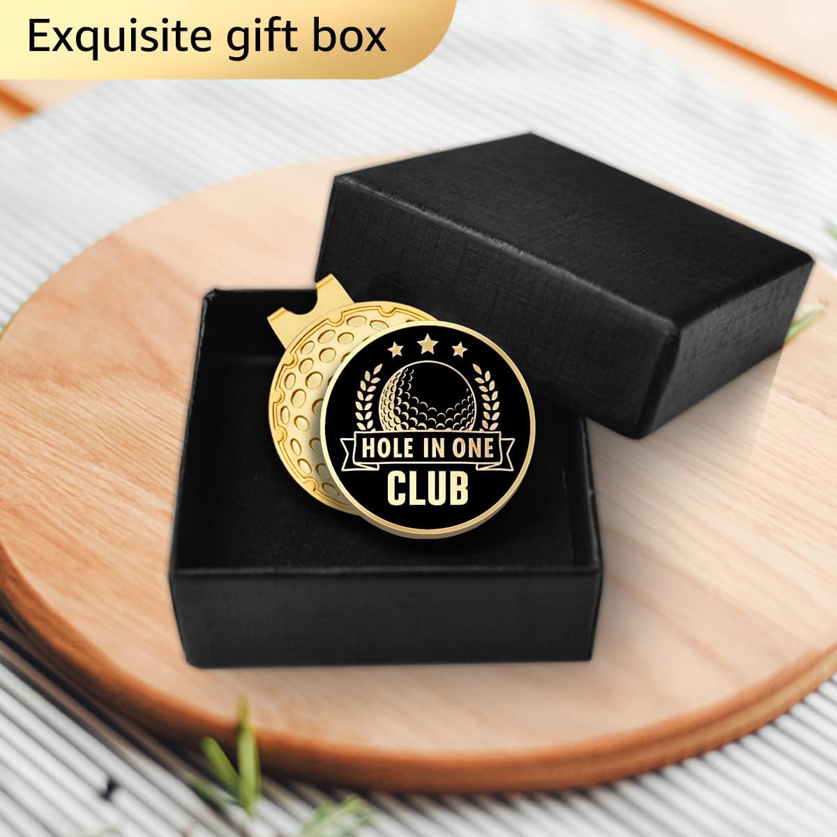 Hole in One Club Black Gold Golf Ball Marker with Magnetic Hat Clip, Golf Accessories for Men Women, Golf Gifts for Men Women Golfer, Birthday Retirement Gifts for Golf Lover Golf Fan?B?