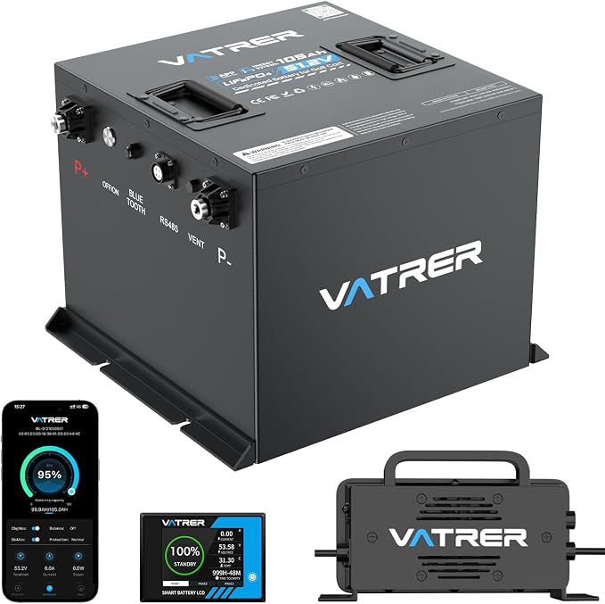 48V 105Ah Mini Lithium Golf Cart Battery, Built-in 200A BMS, by VATRERPOWER