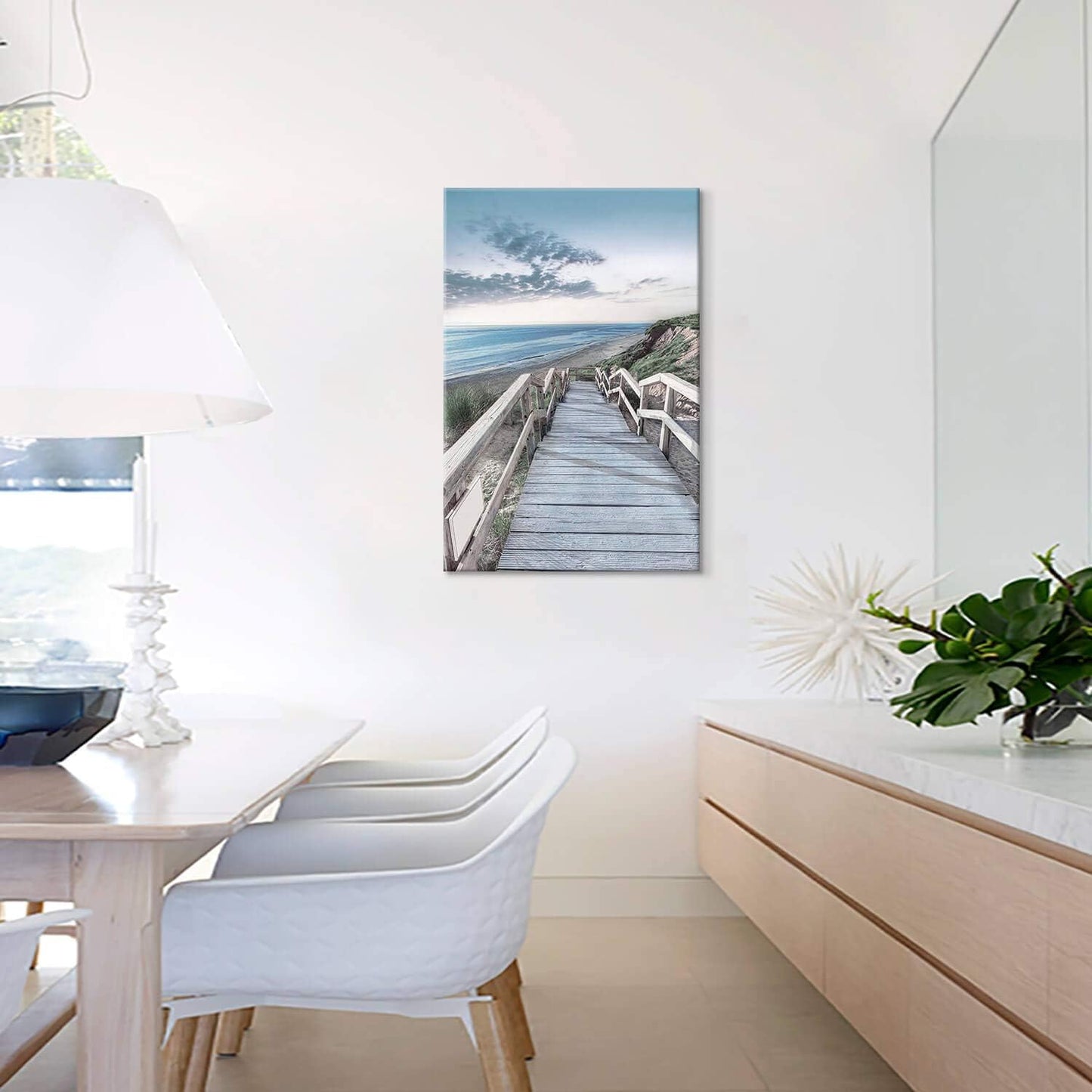 Hardy Gallery Coastal Wall Decor Beach Picture: Seaside Wooden Path Wall Art Bridge Boardwalk Stair Graphic Art on Wrapped Canvas Artwork for Living Room 45"x30"