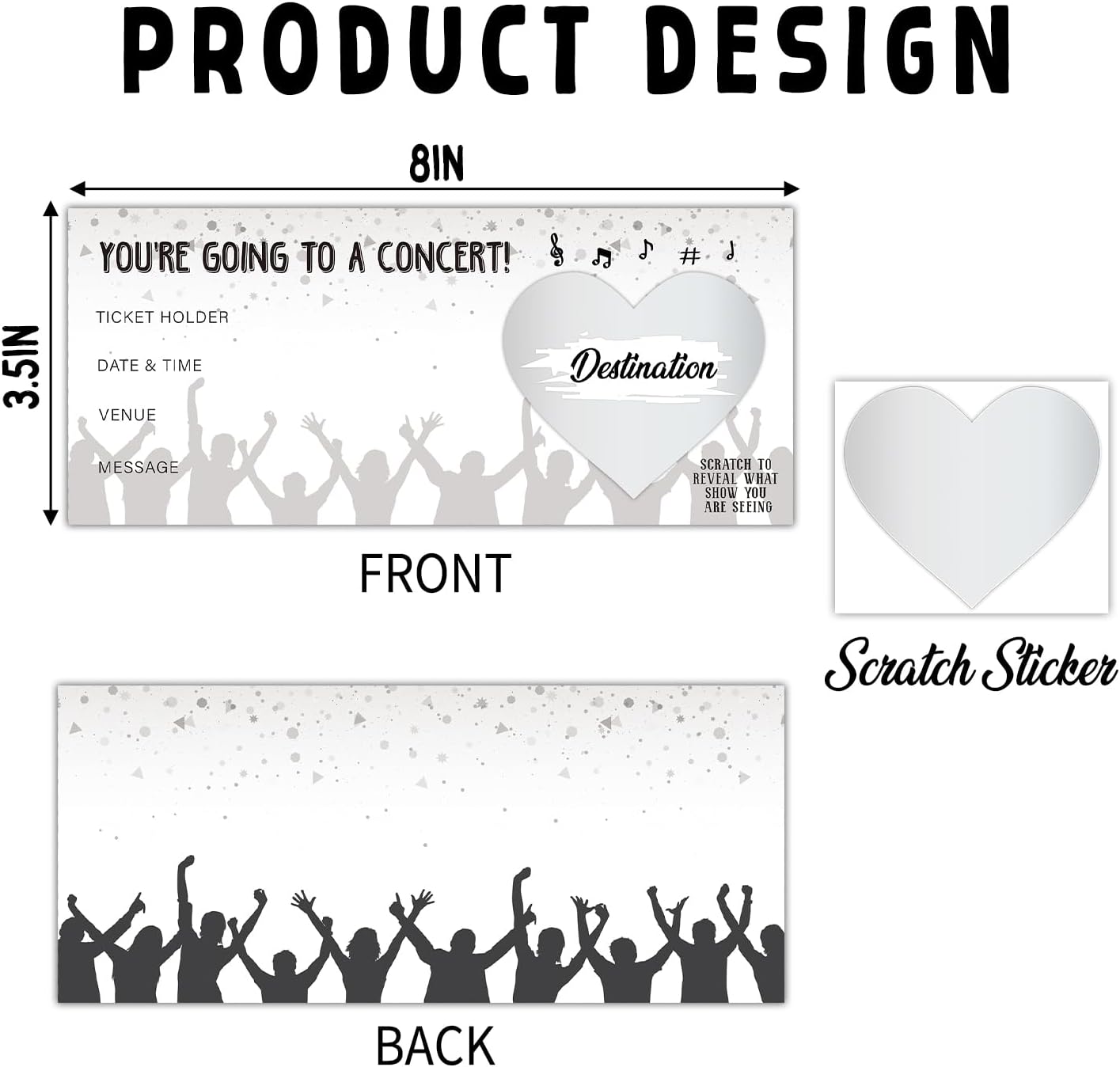 2 Set Concert Ticket, DIY Scratch Off Cards with Envelope for Vacation Birthday Wedding, Surprise Music Festival Reveal Gifts for Couples Family Friends -006B