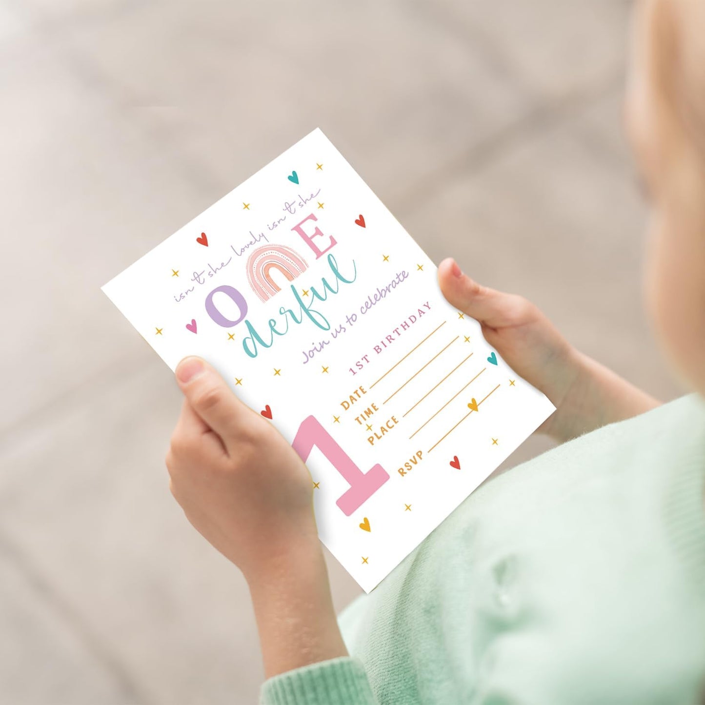 1st Birthday Invitations, Rainbow Party Invitations, 20 Double-Sided Fill In Invitation with Envelopes for Boys Girls, Invitations Cards for Birthday Party Decorations Favor - 10