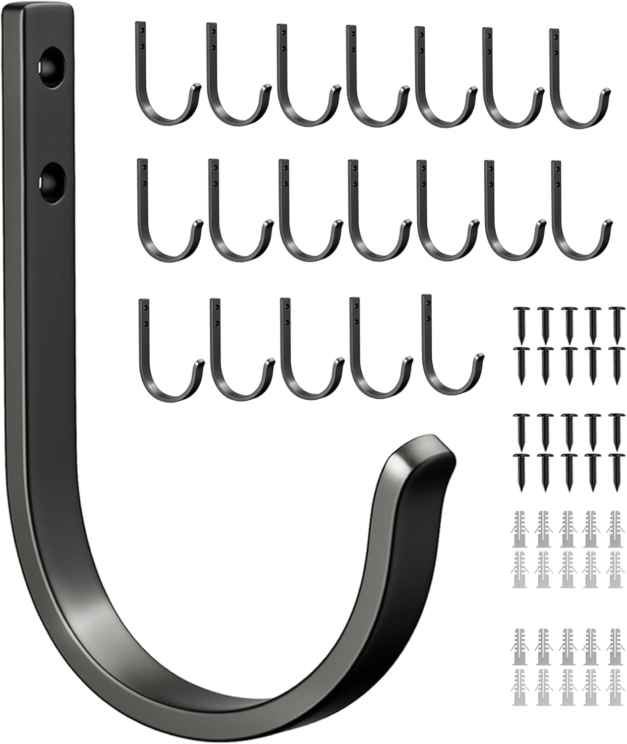 20-Pack Wall Hooks for Hanging Towel/Coat - 22LB Screw in Metal Hanger Wall Mount, for Outdoor, Closet, Door, Bathrooms, for Backpack, Robe, Black