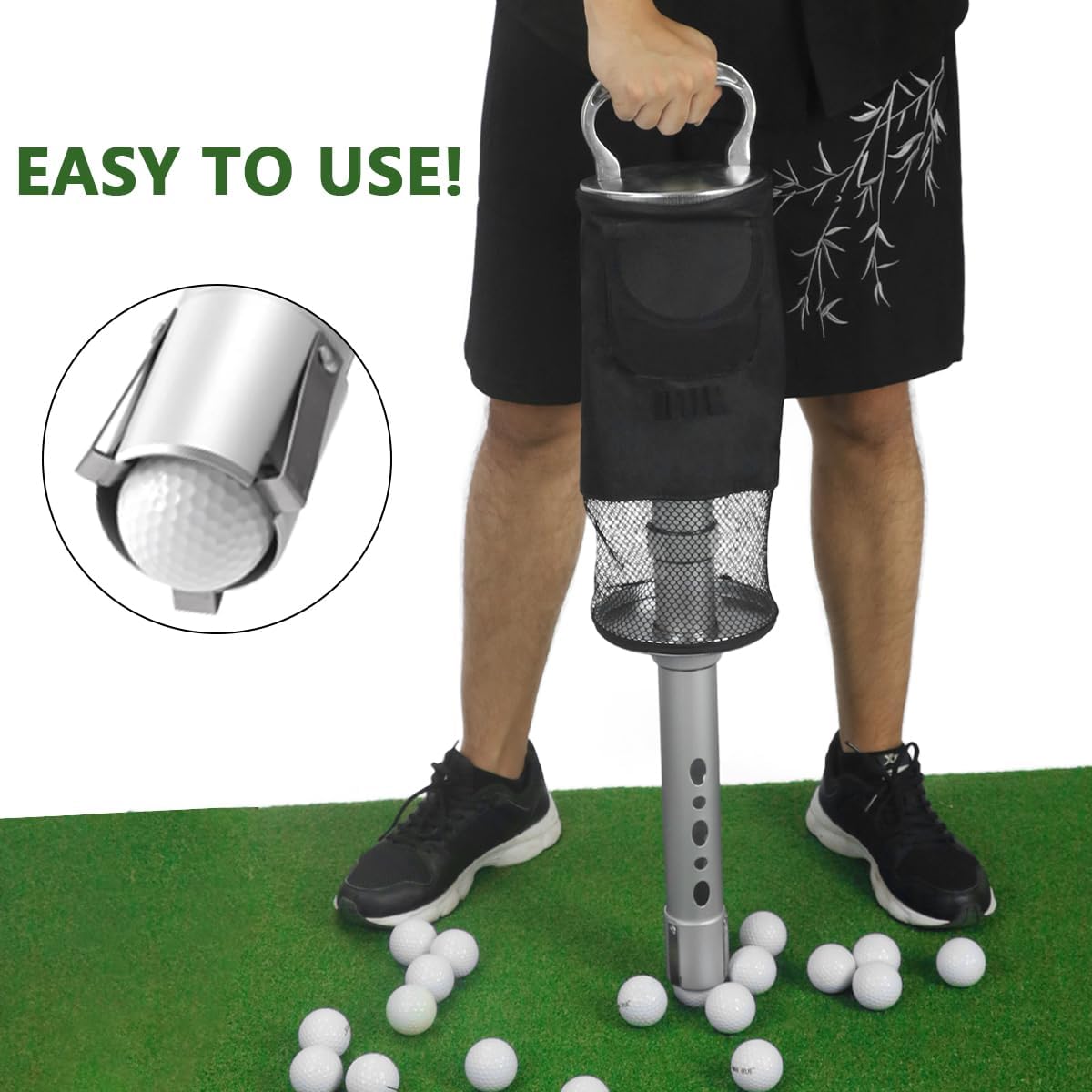 HOW TRUE Shag Bag for Golf Balls, Golf Ball Retriever with Detachable Aluminum Alloy Tube, Golf Shag Bags, Hold up to 70 Balls
