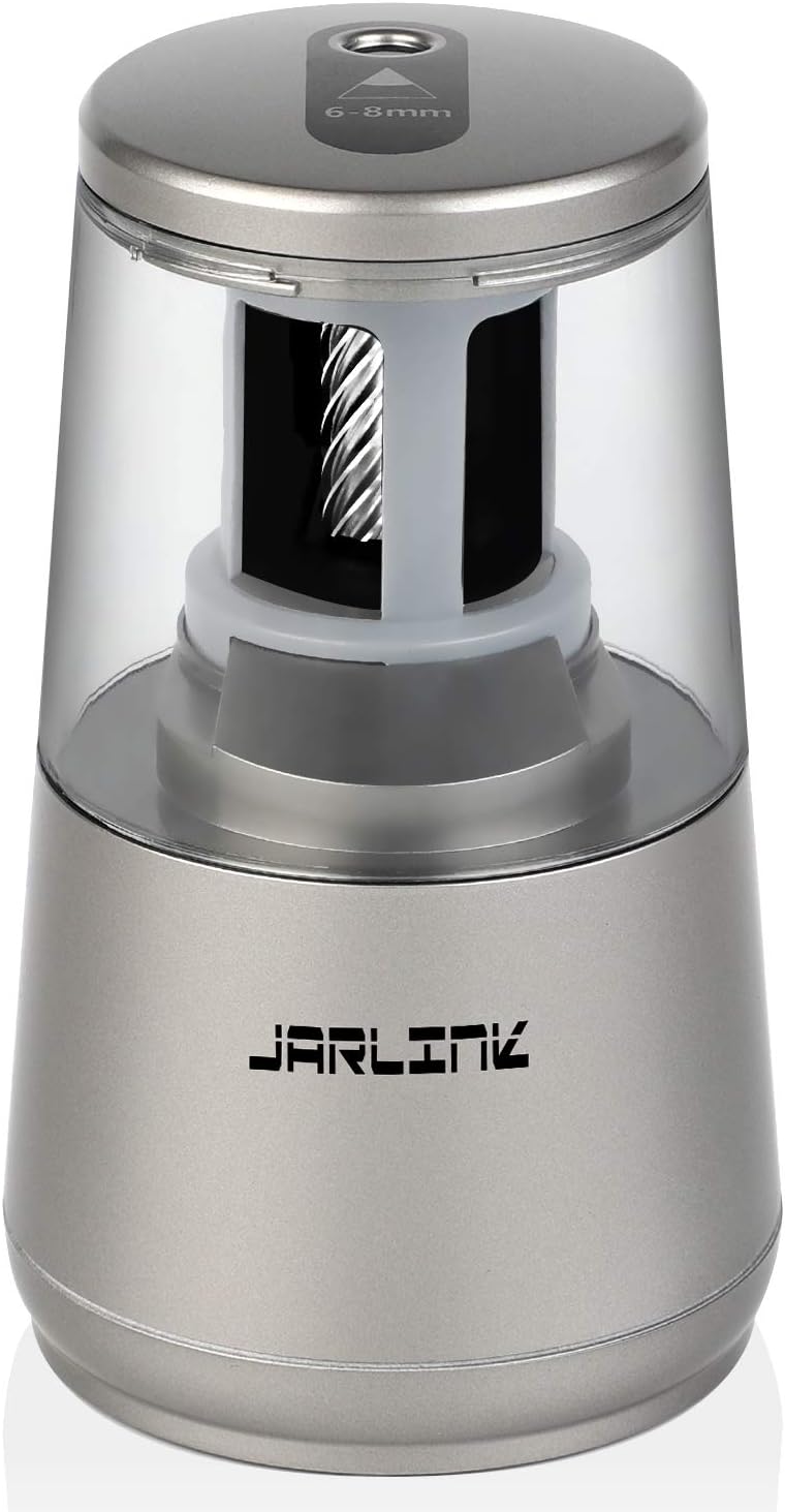 JARLINK Electric Pencil Sharpener, Heavy-Duty Helical Blade to Fast Sharpen, Auto Stop for No.2/Colored Pencils(6-8mm), AC Adapter/Battery Operated in School Classroom/Office/Home (Gray)