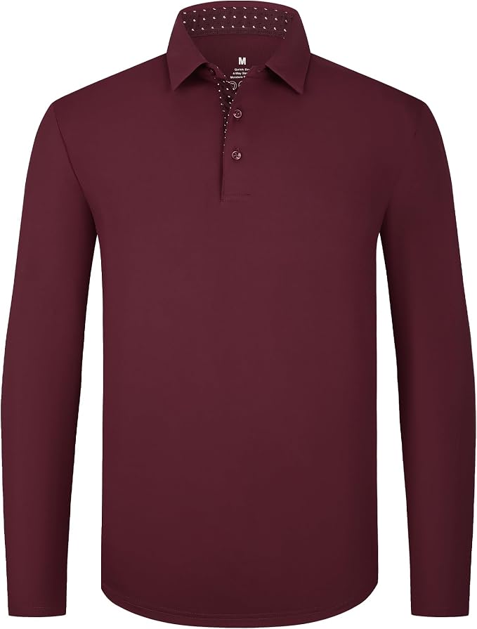 Alex Vando Mens Golf Shirt Moisture Wicking Quick-Dry Solid Long Sleeve Polo by AlexVando