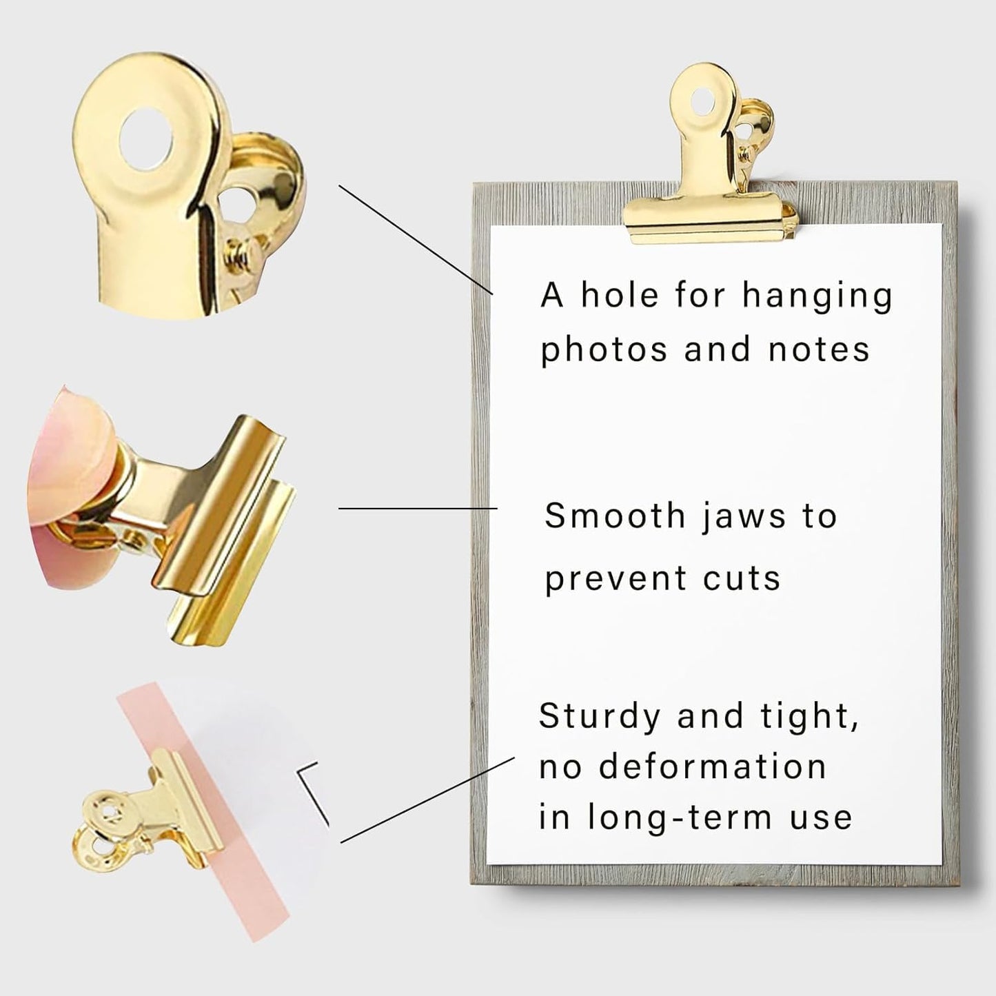 12 Pack Bulldog Clips with Push-pins for Corkboard,Metal Clips for Crafts, Metal Binder Clips for Pictures, Spring Paper Clamps for Office Documents (Gold,1.5inch)