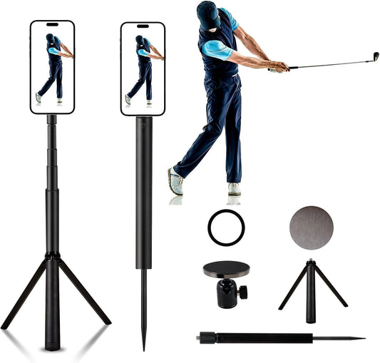 Golf Tripod & Monopod, Magnetic Golf Swing Phone Holder 54" Adjustable Aluminum, Golf Swing Training Aid Compatible with Magsafe iPhone Android Phones Camera GoPro