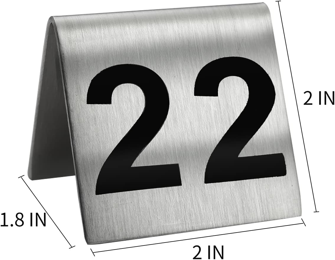1-25 Stainless Steel Number Tent Table Number for Restaurants Cafes Bars 2"x2" Black