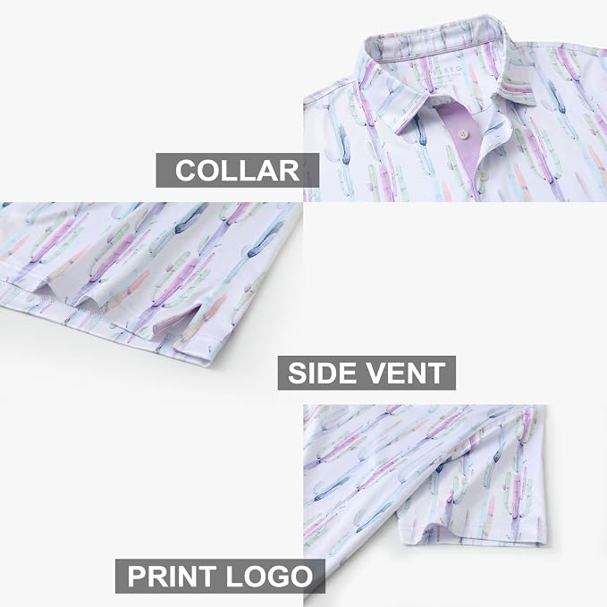 Golf Shirts for Men Dry Fit Short Sleeve Print Performance Moisture Wicking - Image 4
