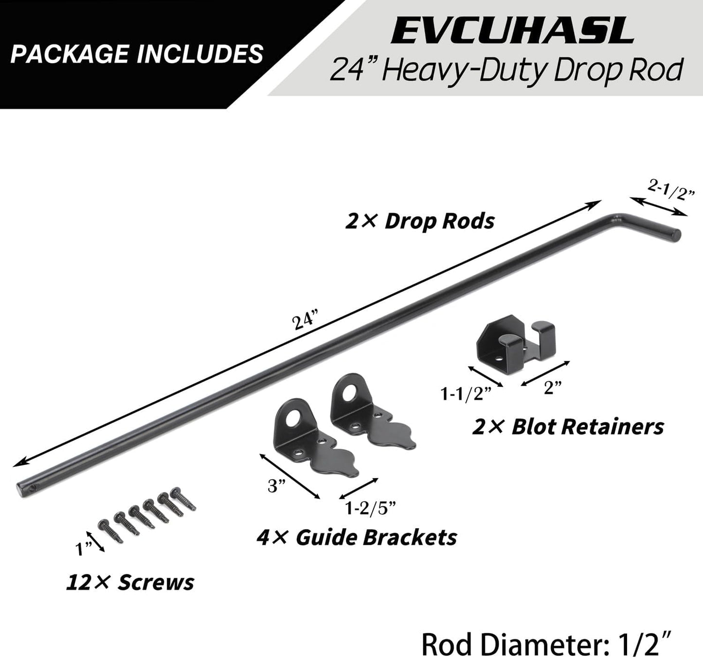 24" Cane Bolt Heavy-Duty Drop Rod for Gate, Gate Ground Latch for Wooden Fences Metal Gates Doors, Metal Gates Doors Stopper for Gate Ground, Wrought Iron Gate Latches, Black Finish(2 Pack)