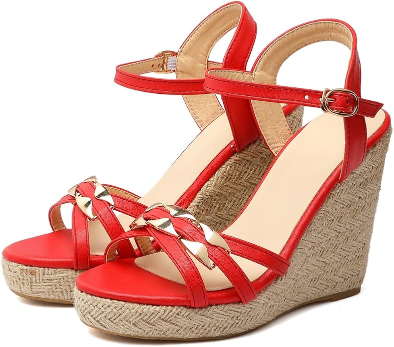 VOKLIN Women's Casual Espadrilles Wedge Sandals Open Toe Ankle Strap Metallic - Image 2