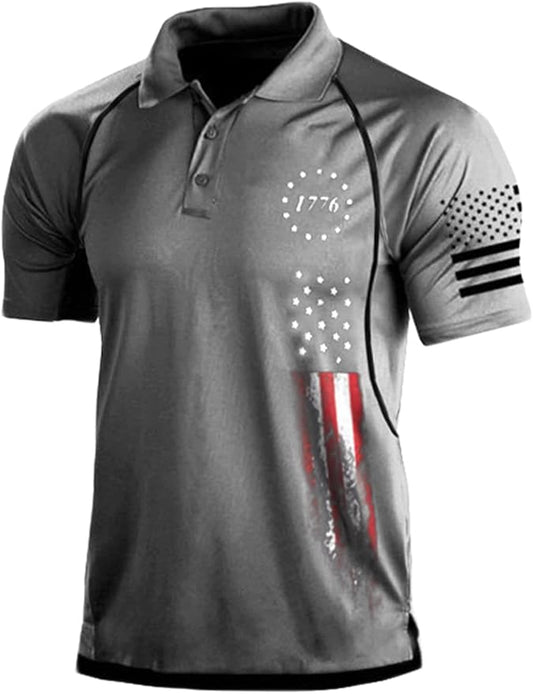 HARGLESMAN Men's 1776 Independence Day American Flag Short Sleeve Polo Golft by HARGLESMAN