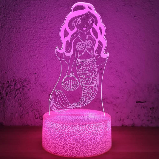 i-CHONY Mermaid Gifts Night Light for Girls,3D Illusion Lamp with Remote & Smart Touch 16 Colors Dimmable Bedroom Decorations Bedside Lamp,Mermaid Toys for Kids Girls Teens Birthday Gift