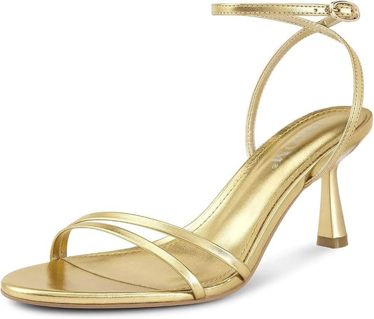 ISNOM Womens Sandals Round Toe Low Heels Strappy Ankle Strap Kitten Heel by ISNOM