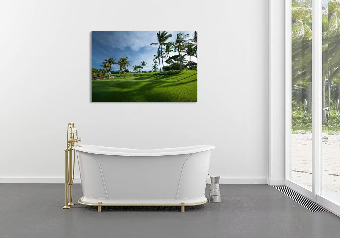Hawaiian Golf Course Wall Art for Living Room Bedroom Bathroom Home Decorations Hawaii Maui island Picture Poster Framed Artwork Canvas Prints Ready to Hang(12''H x 16''W)