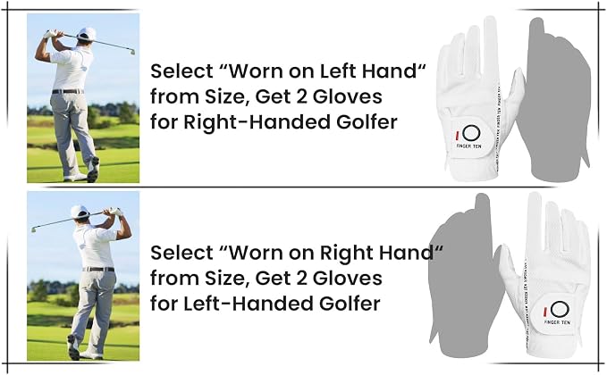 FINGER TEN Men's Golf Gloves for Right Left Handed Golfer Rain Grip Value 2 Pack - Image 6