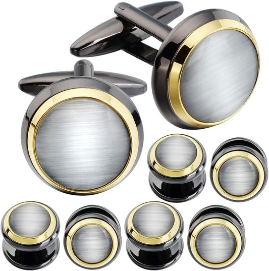 HAWSON Cufflinks and Studs for Men-Fashion Men Vintage Enamel Carbon Fiber Tuxedo Shirt Cufflinks and Studs Set for Regular Wedding Business Accessories